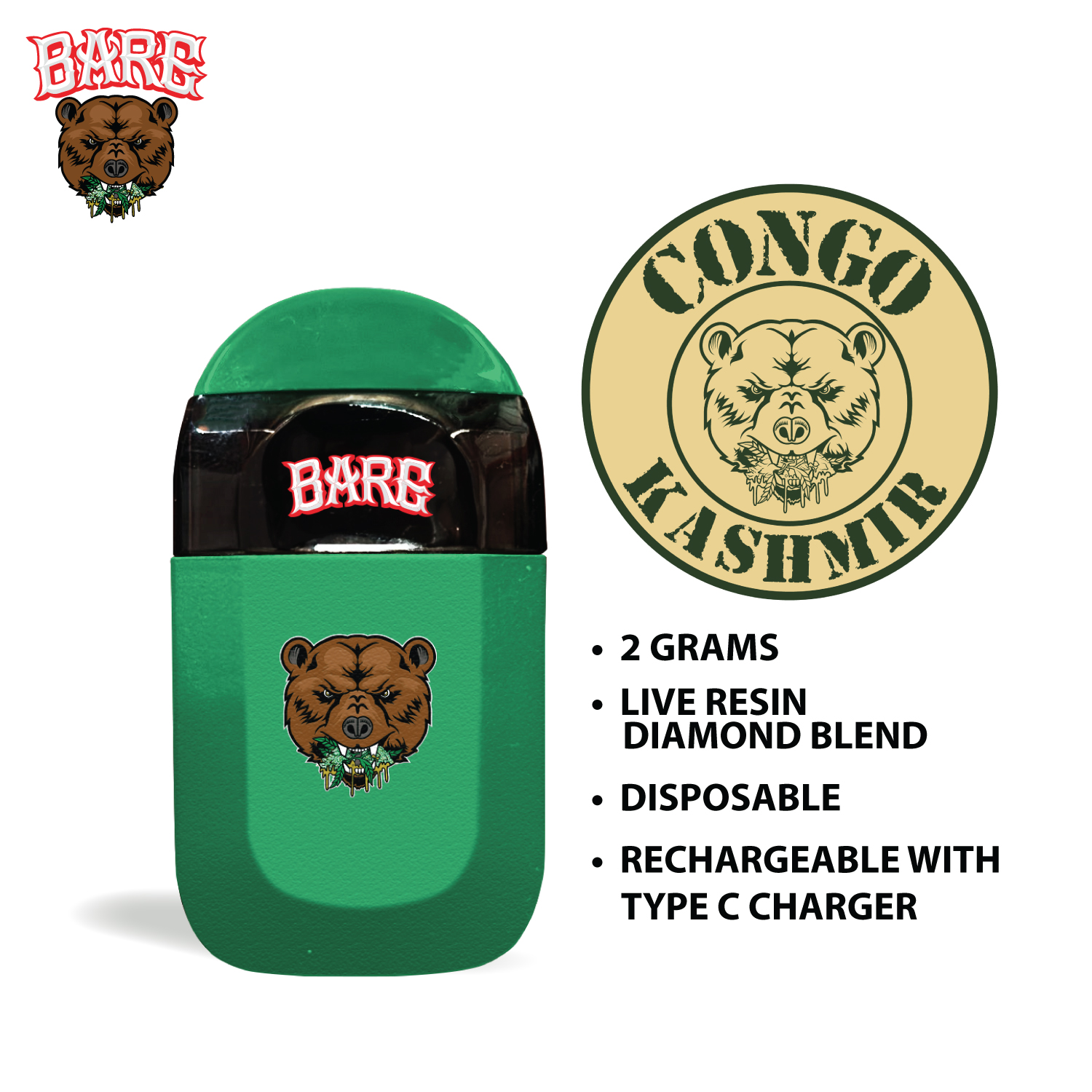 BARE VAPE GREEN CONGO KASHMIR - Barewoods
