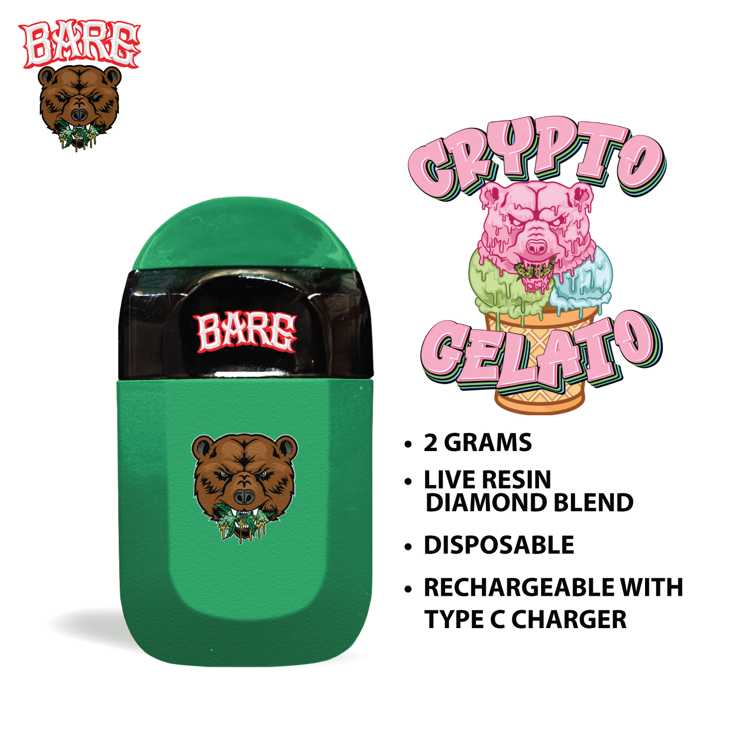 BARE VAPE GREEN CRYPTO GELATO - Barewoods