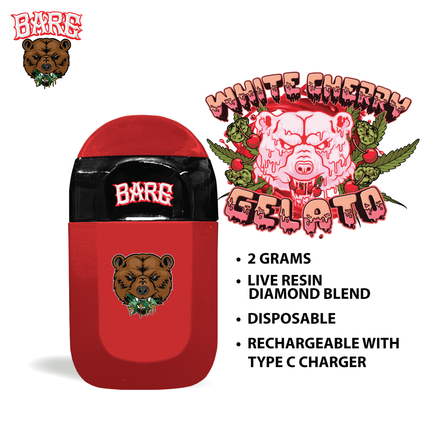 BARE VAPE RED WHITE CHERRY GELATO - Barewoods